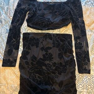 Chic Black Floral Women's Skirt Set